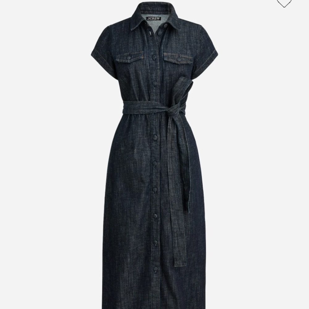 New: J Crew Short-sleeve tie-waist button-up denim dress. Cotton. Size 4
